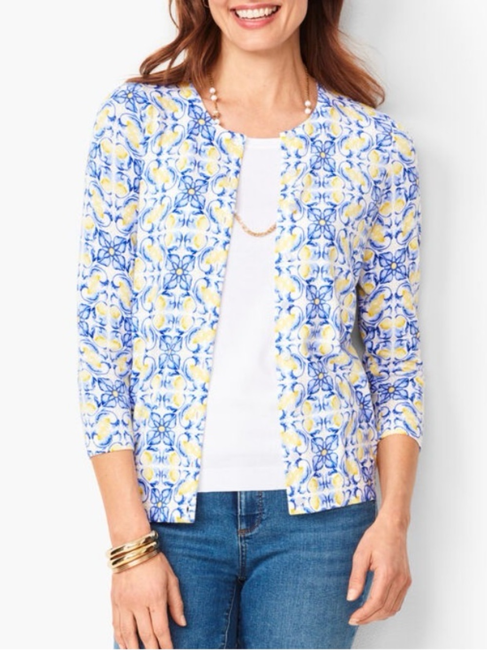 Talbots Plus Floral Lemon Cardigan Sweater Women’s 2XL Buttons Grannycore County